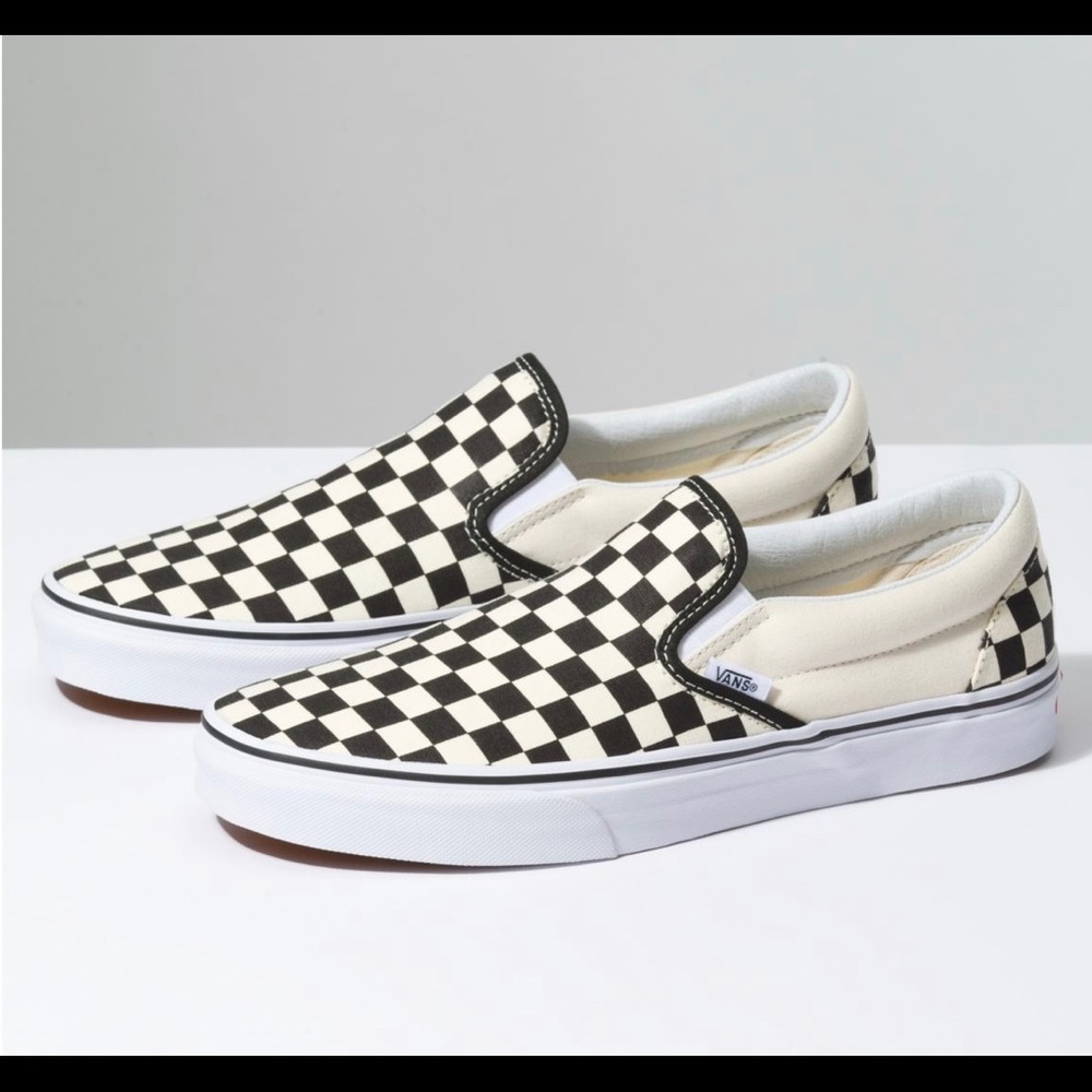 5.5 White and Black Checkered Slip On Vans